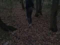 Amateur couple makes sexual intercourse in the woods in a seductive autumn
