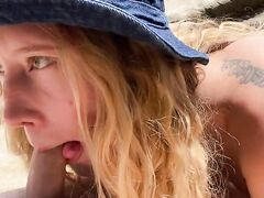 Great oral sexual intercourse by the rocks outdoor in a sunny day