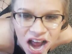 Blonde is doing mind-blowing deepthroat oral sexual intercourse with enormous cumshot