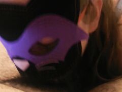 Close up oral sexual intercourse plumpy masked married woman sucking his cock